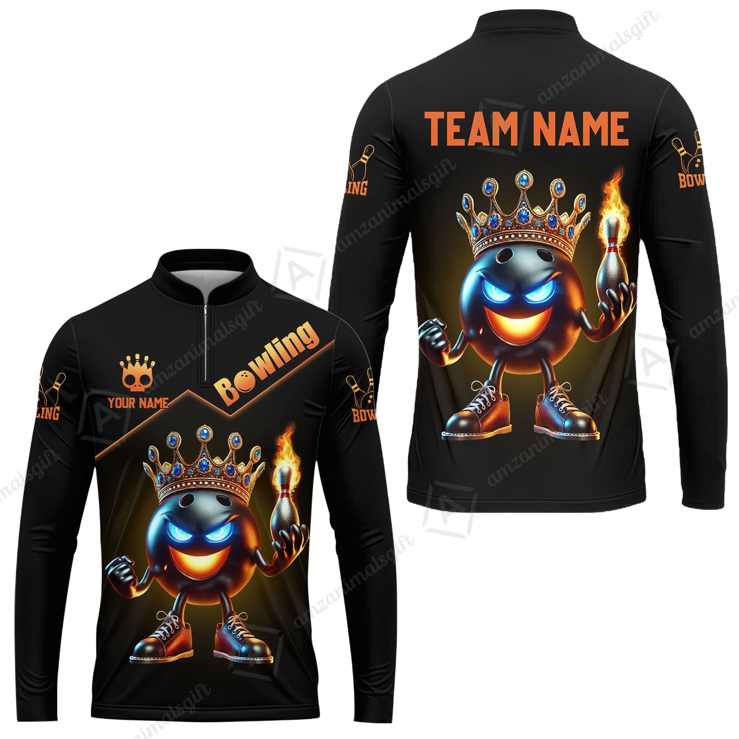Customized Bowling Long Sleeve Jersey Shirt King Of Bowling Fire Custom Name And Team Name Uniforms For Bowlers
