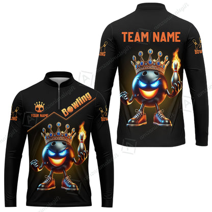 Customized Bowling Long Sleeve Jersey Shirt King Of Bowling Fire Custom Name And Team Name Uniforms For Bowlers