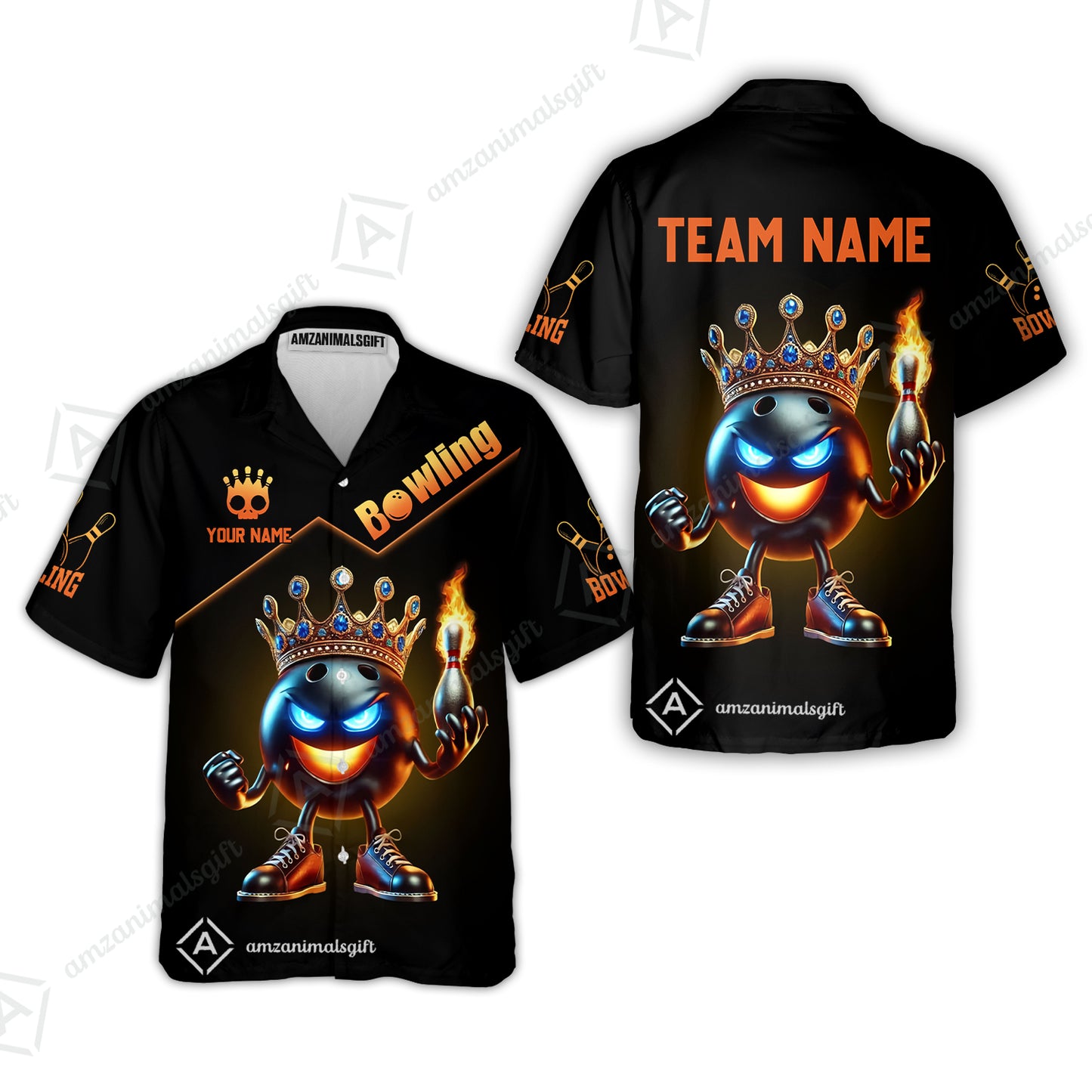 Customized Bowling Team Button Up Shirt King Of Bowling Fire Custom Name And Team Name Hawaiian Shirt For Bowlers