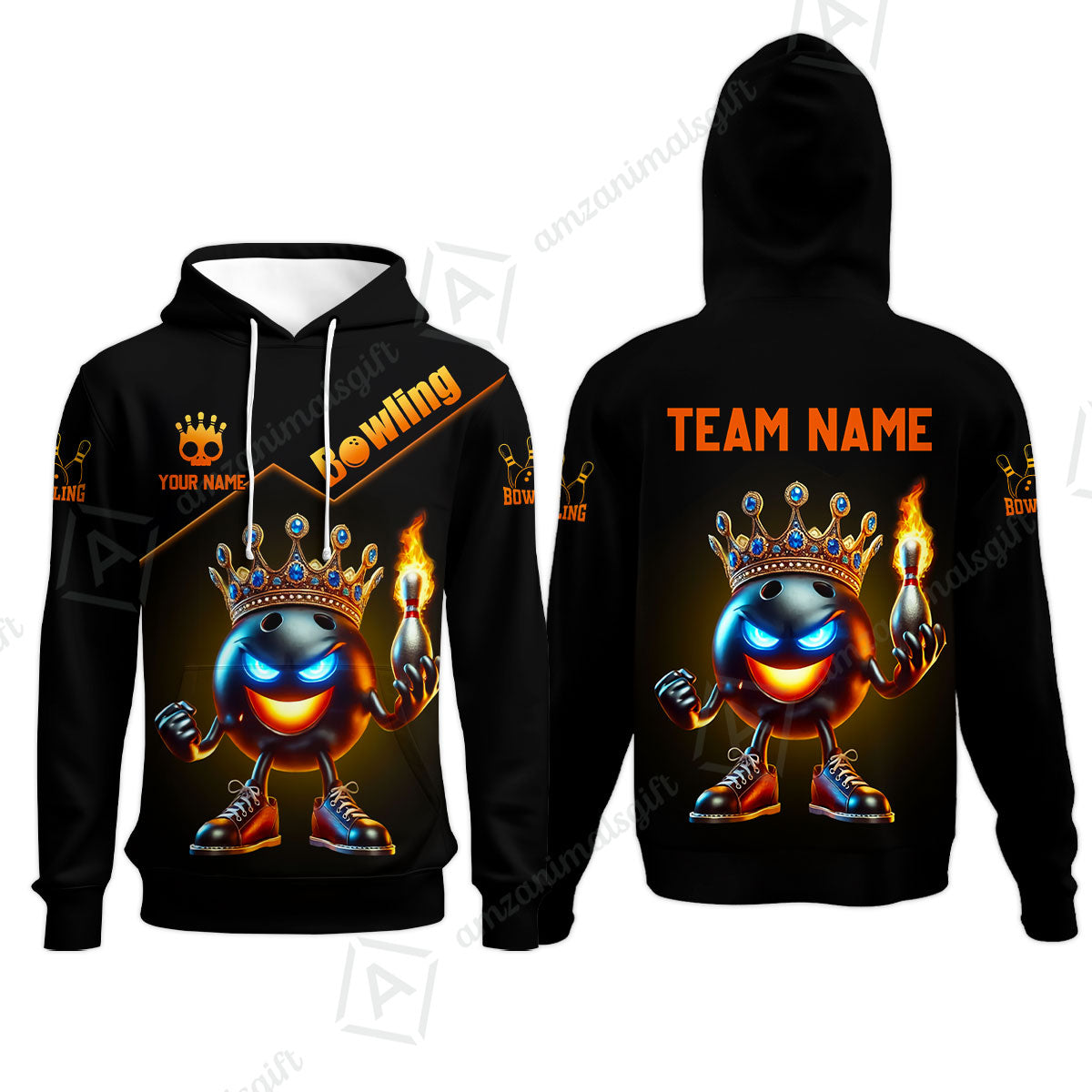 Customized Bowling Team King Of Bowling Fire Custom Name And Team Name Hoodie For Bowlers