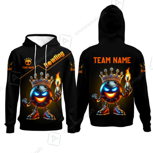 Customized Bowling Team King Of Bowling Fire Custom Name And Team Name Hoodie For Bowlers