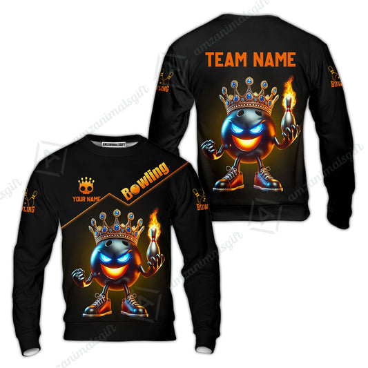 Customized Bowling Team King Of Bowling Fire Custom Name And Team Name Sweatshirt For Bowlers