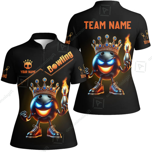 Customized Bowling Team Women Jersey Shirt King Of Bowling Fire, Custom Name And Team Name Bowling Shirt For Bowlers
