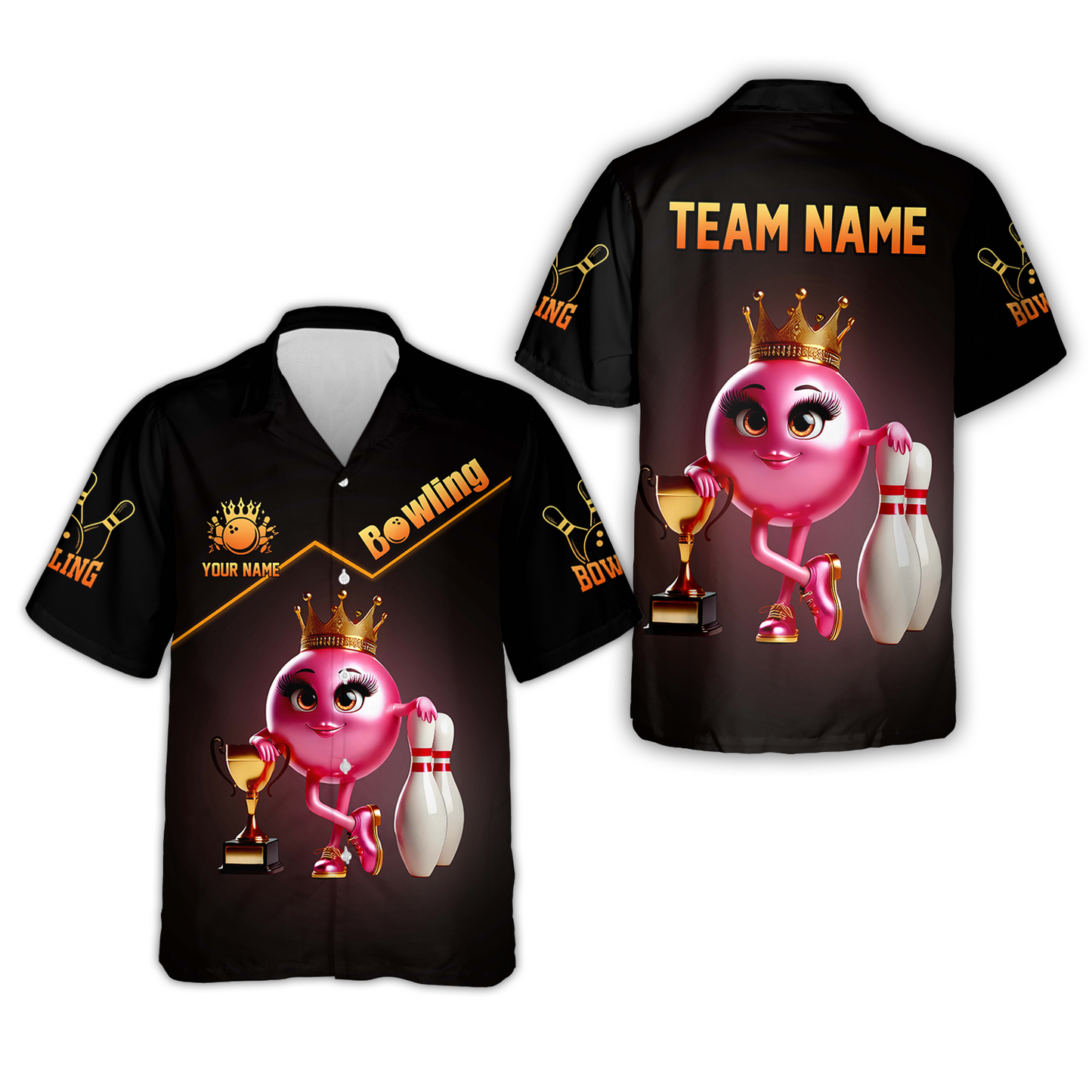 Customized Bowling Team Button Up Shirt King Of Bowling Fire Custom Name And Team Name Hawaiian Shirt For Bowlers