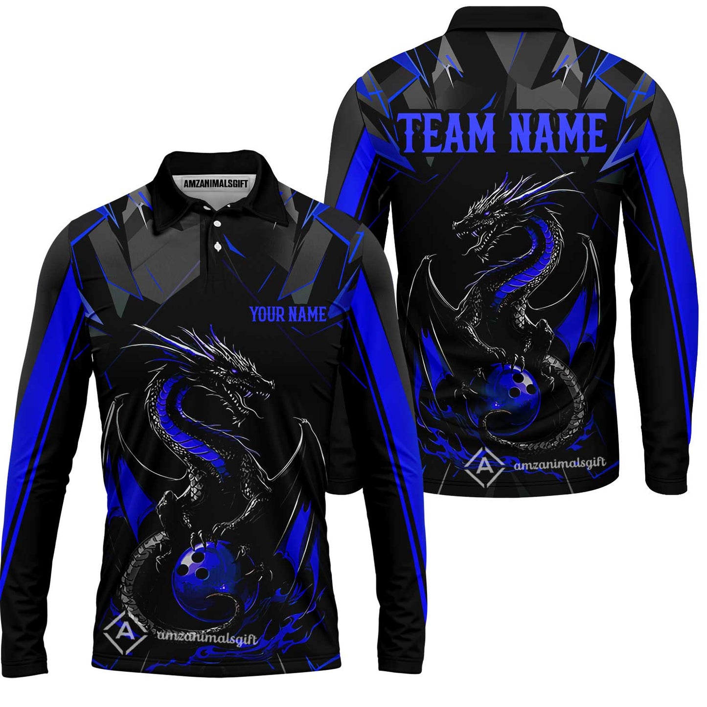 Custom Black Purple Dragon Bowling Team Jersey Polo Shirts, Dragon Bowling Team Uniforms Jerseys, Polo Shirt With Name And Team Name