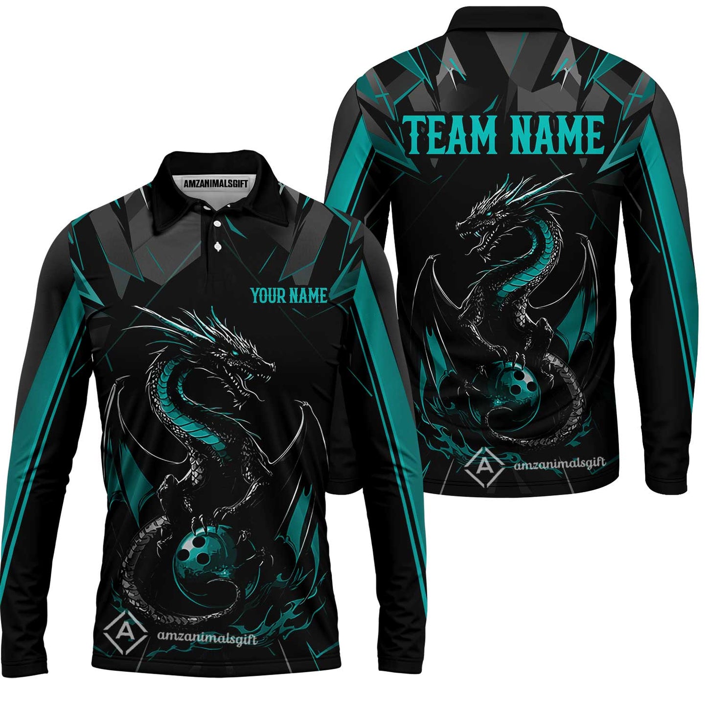 Custom Black Purple Dragon Bowling Team Jersey Polo Shirts, Dragon Bowling Team Uniforms Jerseys, Polo Shirt With Name And Team Name