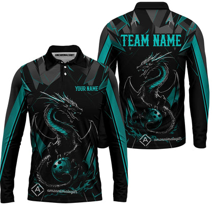 Custom Black Purple Dragon Bowling Team Jersey Polo Shirts, Dragon Bowling Team Uniforms Jerseys, Polo Shirt With Name And Team Name