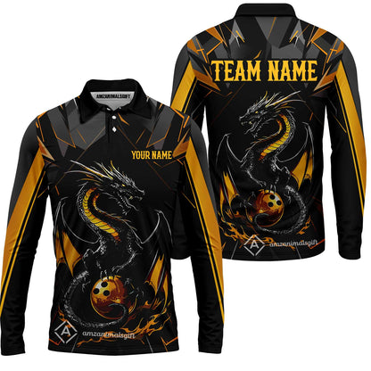 Custom Black Purple Dragon Bowling Team Jersey Polo Shirts, Dragon Bowling Team Uniforms Jerseys, Polo Shirt With Name And Team Name