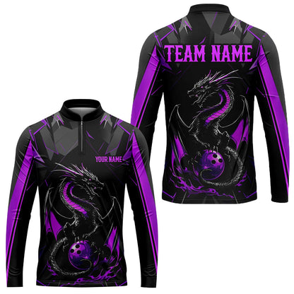 Custom Black Purple Dragon Bowling Team Jersey Polo Shirts, Dragon Bowling Team Uniforms Jerseys, Polo Shirt With Name And Team Name