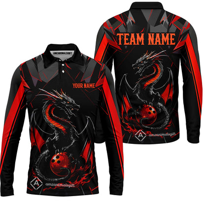 Custom Black Purple Dragon Bowling Team Jersey Polo Shirts, Dragon Bowling Team Uniforms Jerseys, Polo Shirt With Name And Team Name