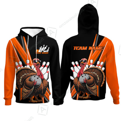 Personalized Black And Red Awesome Turkey Bowling Hoodie, Thanksgiving Bowling Team Uniforms With Name, Team Name