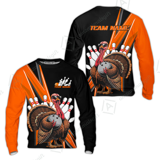 Personalized Black And Red Awesome Turkey Bowling Sweatshirt, Thanksgiving Bowling Team Uniforms With Name, Team Name