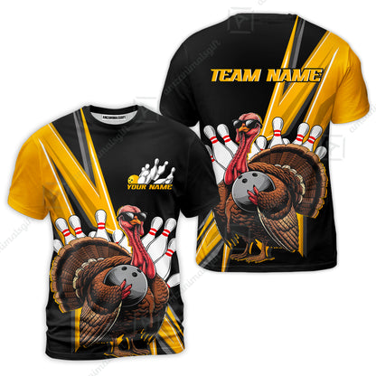 Personalized Bowling Black And Red Awesome Turkey T-Shirt, Thanksgiving Bowling Uniforms With Name, Team Name