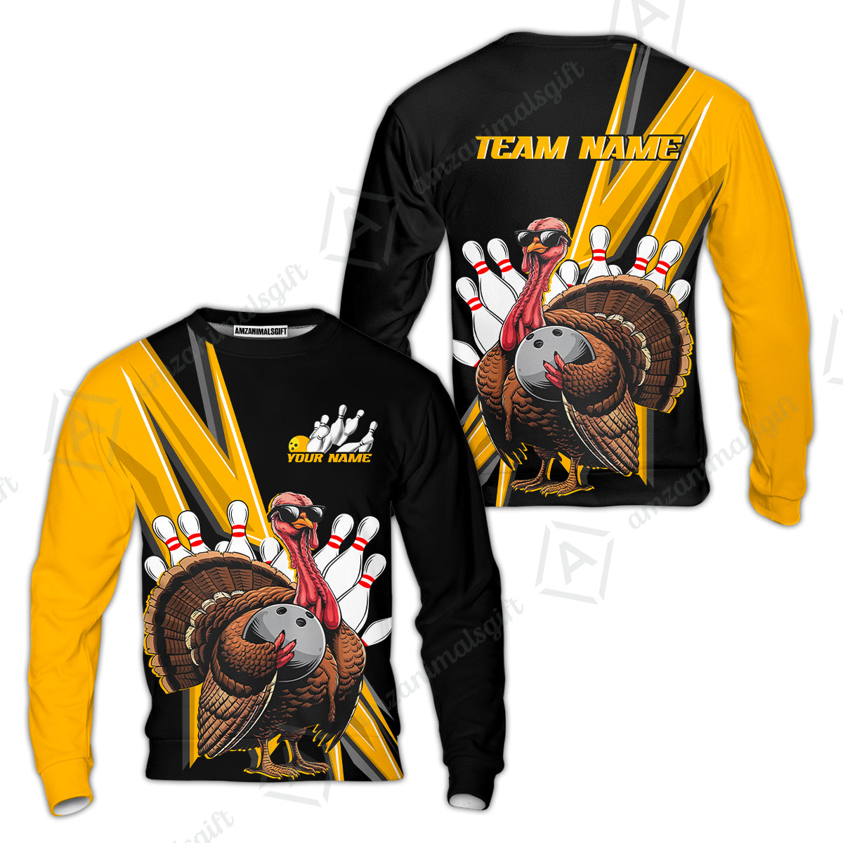 Personalized Black And Red Awesome Turkey Bowling Sweatshirt, Thanksgiving Bowling Team Uniforms With Name, Team Name