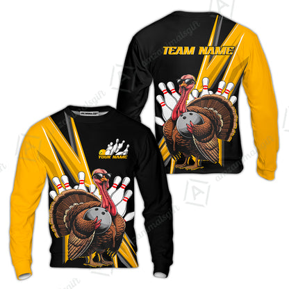 Personalized Black And Red Awesome Turkey Bowling Sweatshirt, Thanksgiving Bowling Team Uniforms With Name, Team Name