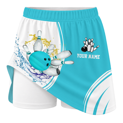 Personalized Bowling Trouser Skirts With Shorts Underneath, Bowling Skorts Multicolor With Pockets For Bowler, Bowling Teams