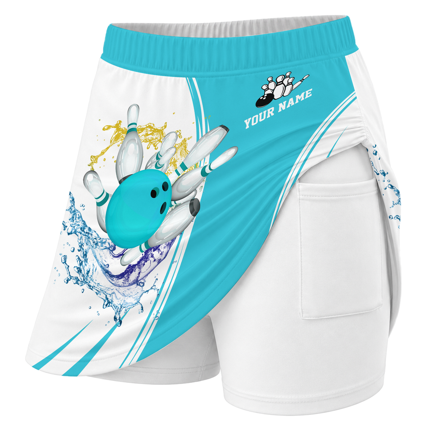 Personalized Bowling Trouser Skirts With Shorts Underneath, Bowling Skorts Multicolor With Pockets For Bowler, Bowling Teams