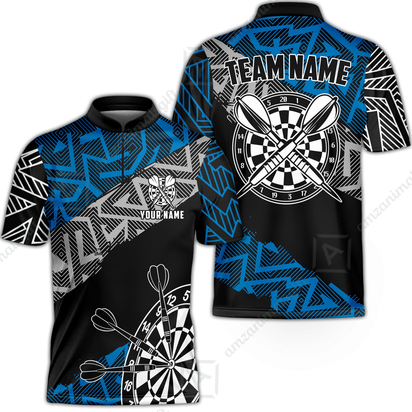 Custom Zig-Zag Pattern Darts Quarter-Zip Polo Shirts,  Custom Darts Team Jerseys Uniform, Personalized Name And Team Name