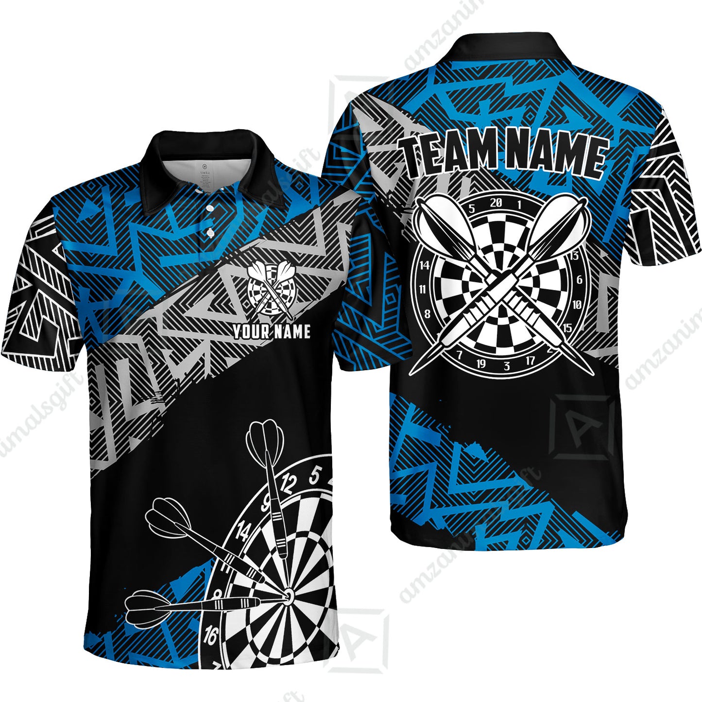 Custom Zig-Zag Pattern Darts Quarter-Zip Polo Shirts,  Custom Darts Team Jerseys Uniform, Personalized Name And Team Name