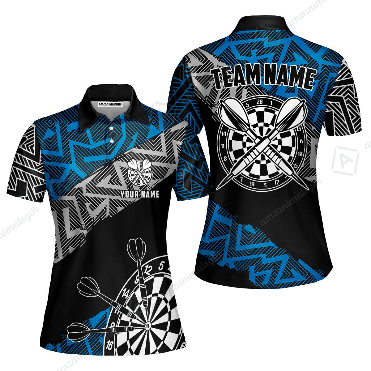 Custom Zig-Zag Pattern Darts Quarter-Zip Polo Shirts,  Custom Darts Team Jerseys Uniform, Personalized Name And Team Name