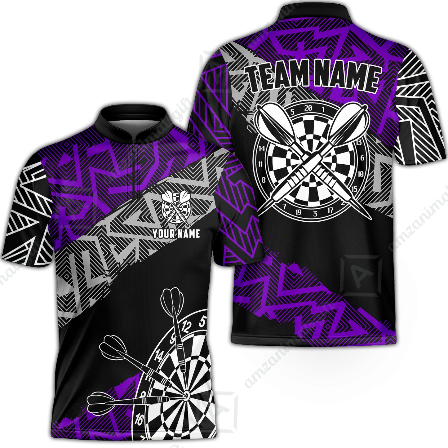 Custom Zig-Zag Pattern Darts Quarter-Zip Polo Shirts,  Custom Darts Team Jerseys Uniform, Personalized Name And Team Name
