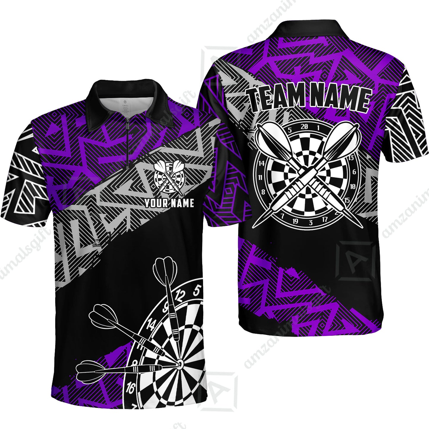 Custom Zig-Zag Pattern Darts Quarter-Zip Polo Shirts,  Custom Darts Team Jerseys Uniform, Personalized Name And Team Name