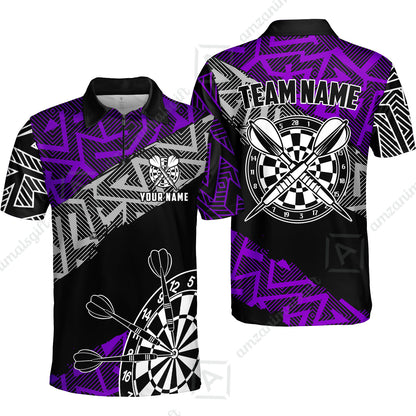 Custom Zig-Zag Pattern Darts Quarter-Zip Polo Shirts,  Custom Darts Team Jerseys Uniform, Personalized Name And Team Name