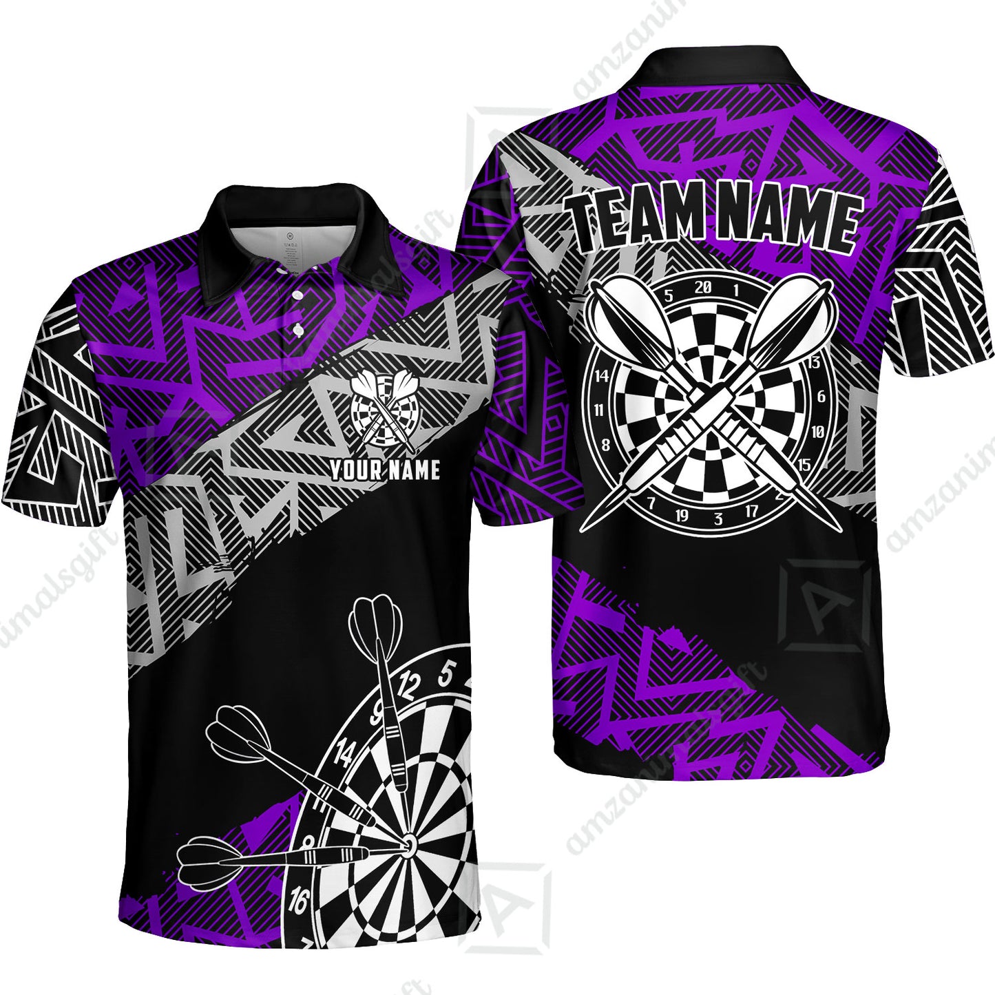 Custom Zig-Zag Pattern Darts Quarter-Zip Polo Shirts,  Custom Darts Team Jerseys Uniform, Personalized Name And Team Name