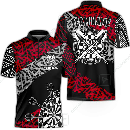 Custom Zig-Zag Pattern Darts Quarter-Zip Polo Shirts,  Custom Darts Team Jerseys Uniform, Personalized Name And Team Name