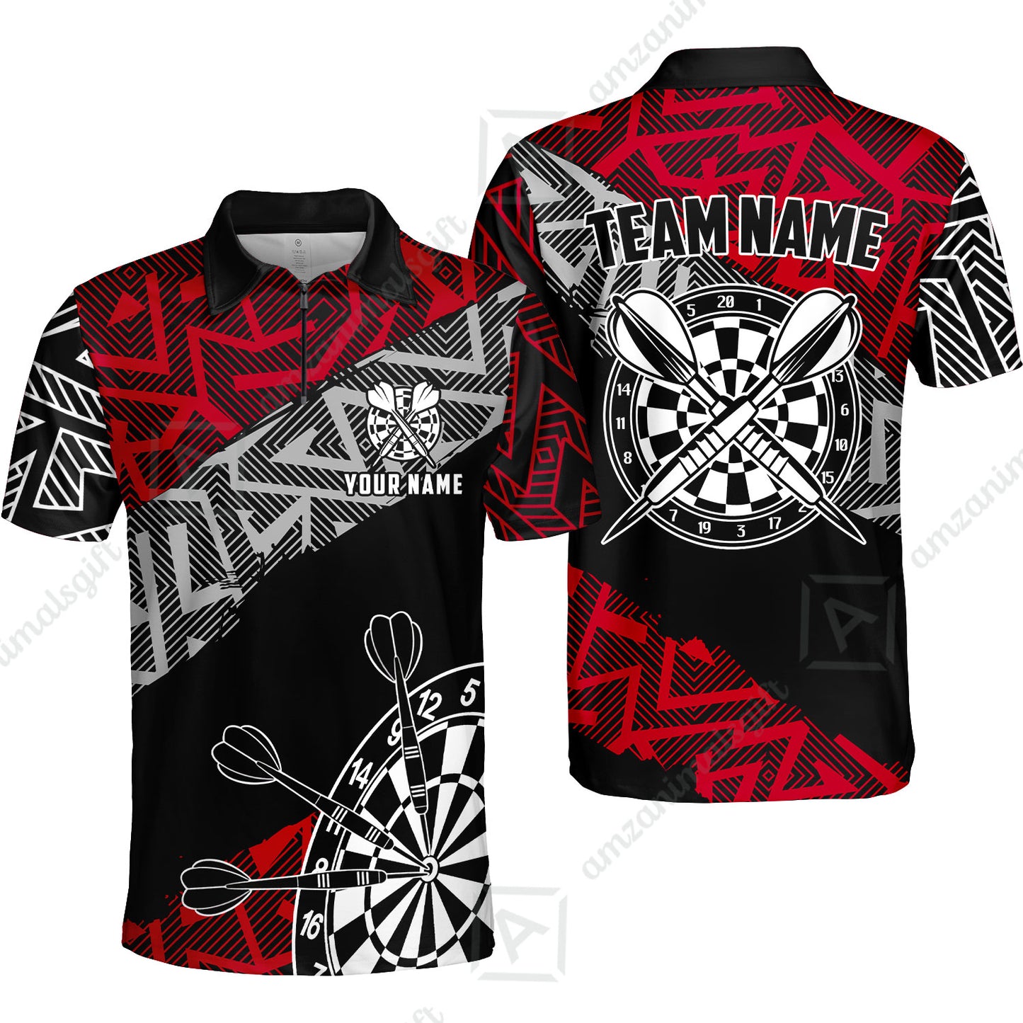 Custom Zig-Zag Pattern Darts Quarter-Zip Polo Shirts,  Custom Darts Team Jerseys Uniform, Personalized Name And Team Name