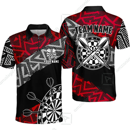Custom Zig-Zag Pattern Darts Quarter-Zip Polo Shirts,  Custom Darts Team Jerseys Uniform, Personalized Name And Team Name