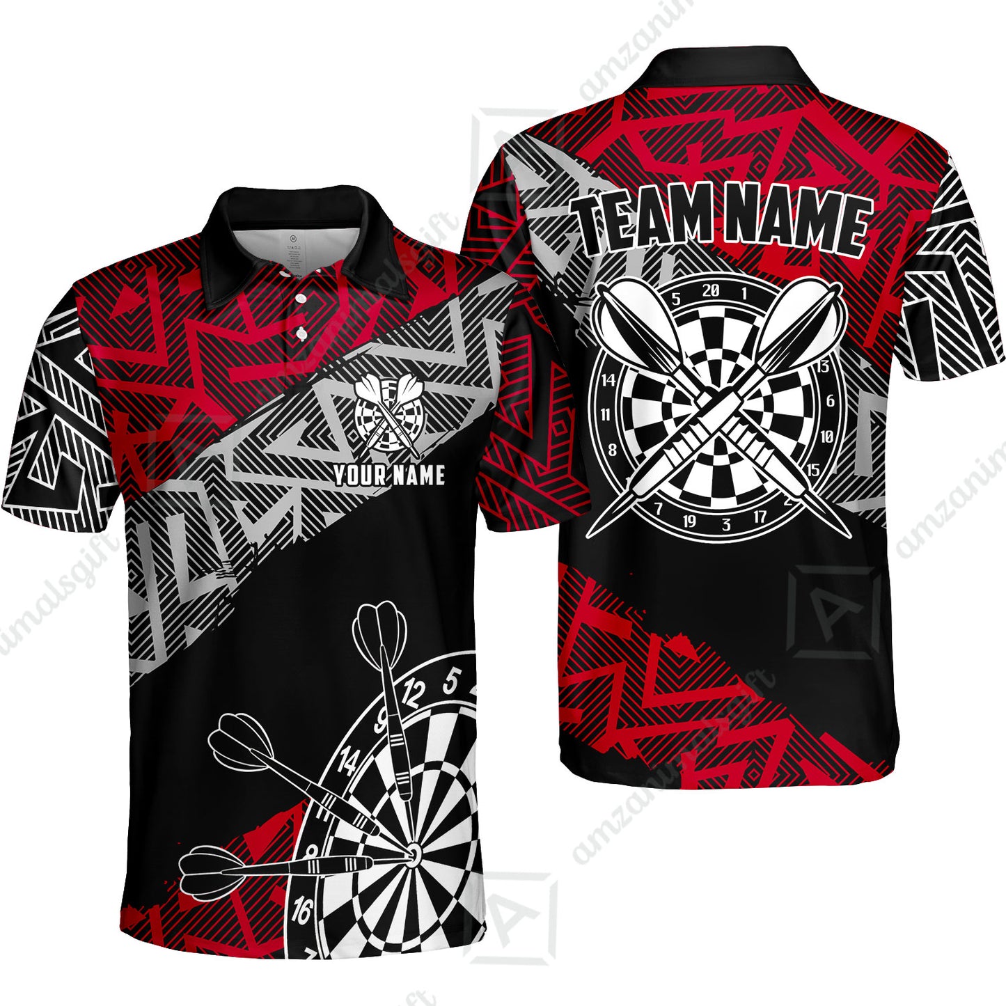 Custom Zig-Zag Pattern Darts Quarter-Zip Polo Shirts,  Custom Darts Team Jerseys Uniform, Personalized Name And Team Name