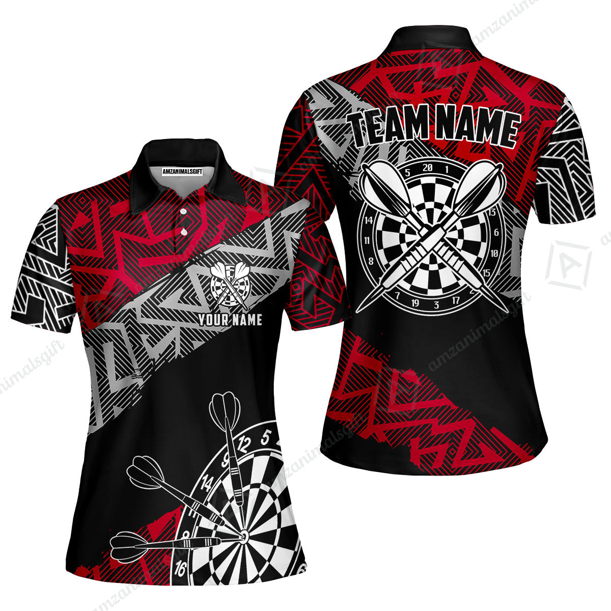 Custom Zig-Zag Pattern Darts Quarter-Zip Polo Shirts,  Custom Darts Team Jerseys Uniform, Personalized Name And Team Name