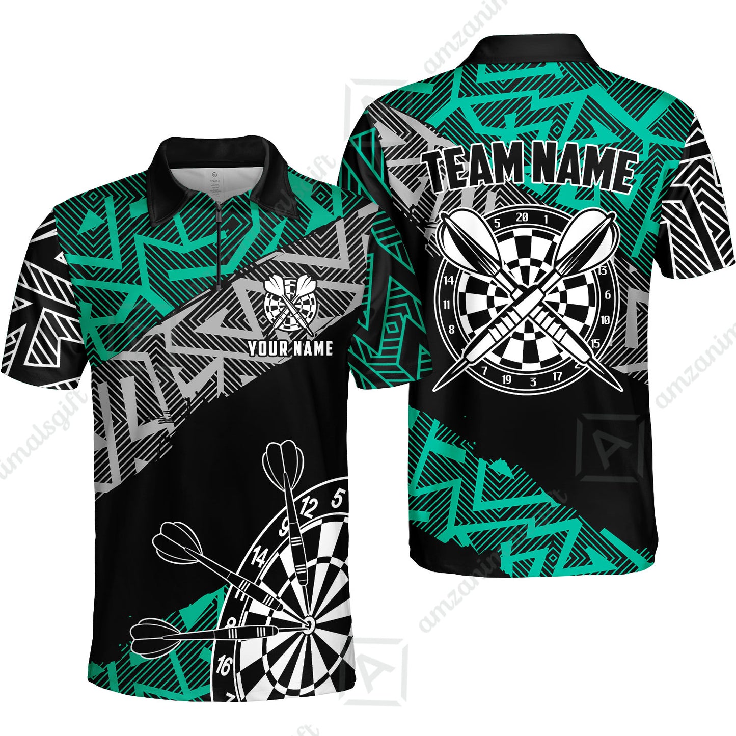 Custom Zig-Zag Pattern Darts Quarter-Zip Polo Shirts,  Custom Darts Team Jerseys Uniform, Personalized Name And Team Name