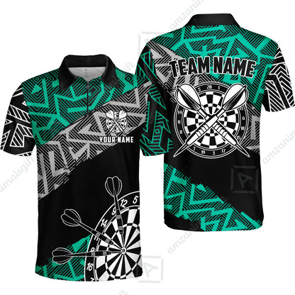 Custom Zig-Zag Pattern Darts Quarter-Zip Polo Shirts,  Custom Darts Team Jerseys Uniform, Personalized Name And Team Name