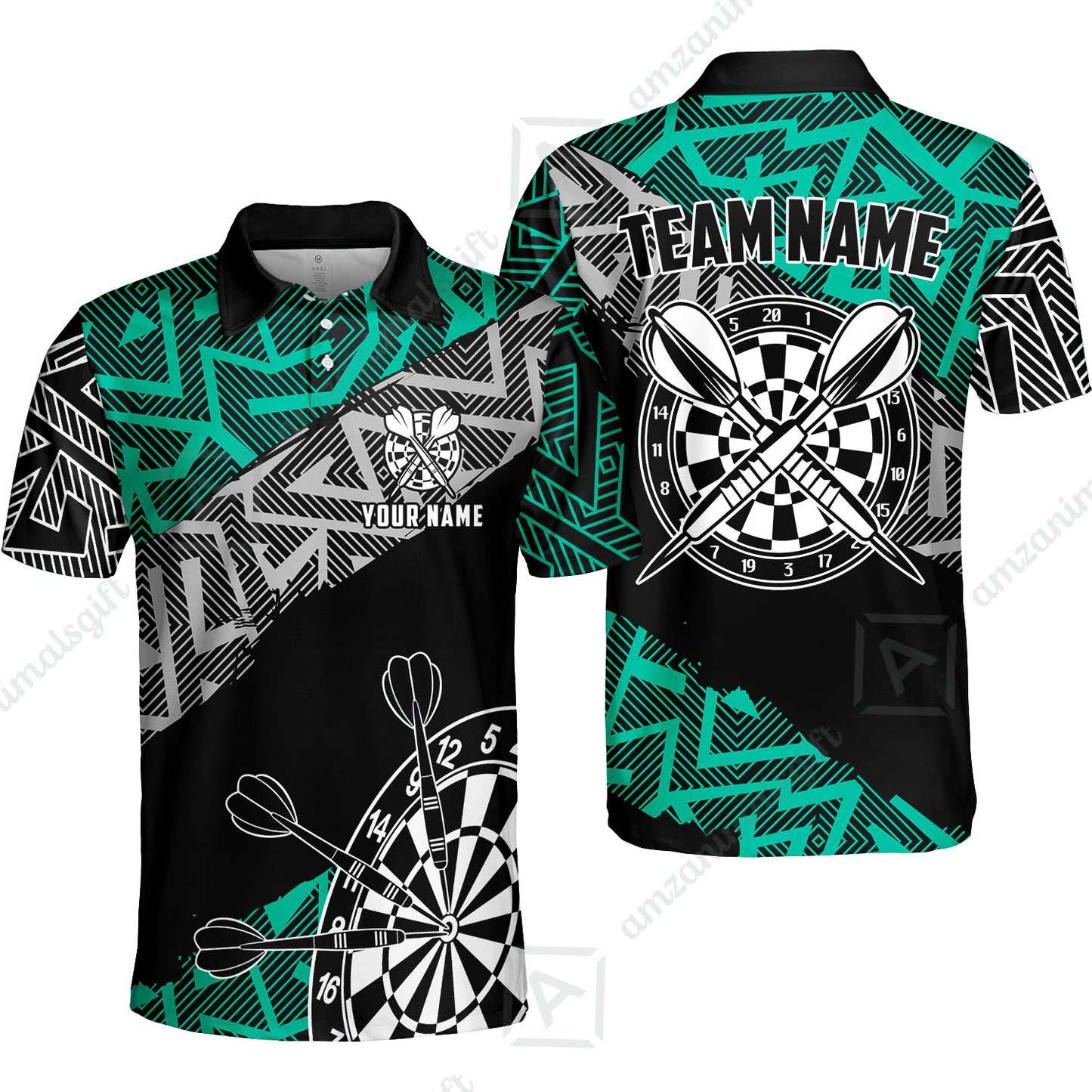 Custom Zig-Zag Pattern Darts Quarter-Zip Polo Shirts,  Custom Darts Team Jerseys Uniform, Personalized Name And Team Name