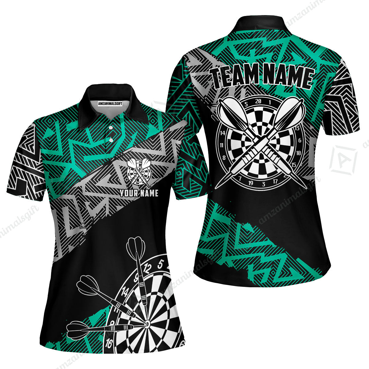 Custom Zig-Zag Pattern Darts Quarter-Zip Polo Shirts,  Custom Darts Team Jerseys Uniform, Personalized Name And Team Name