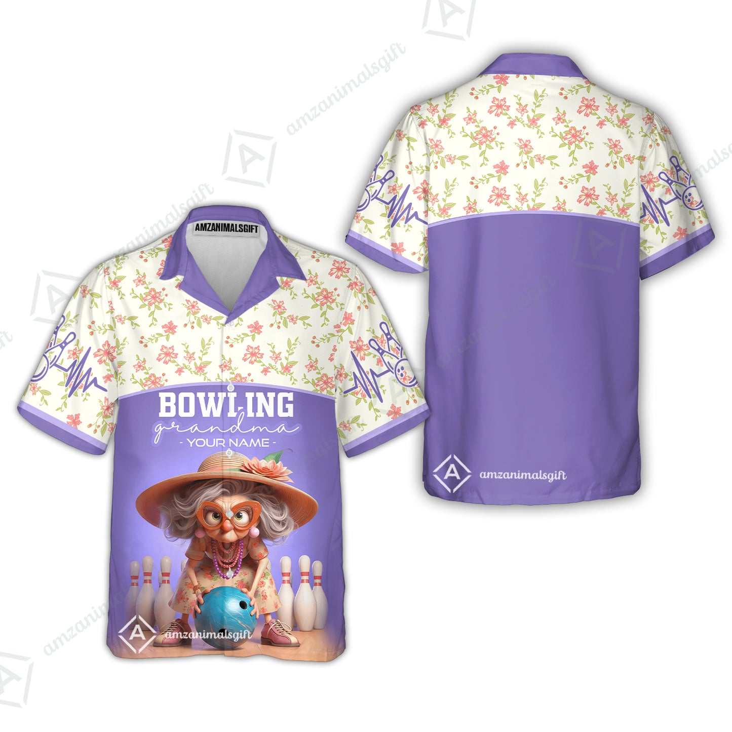 Customized Bowling Grandma Hawaiian Shirt, Bowling Grandma Purple Style Personalized Name Polo Shirt For Grandmother