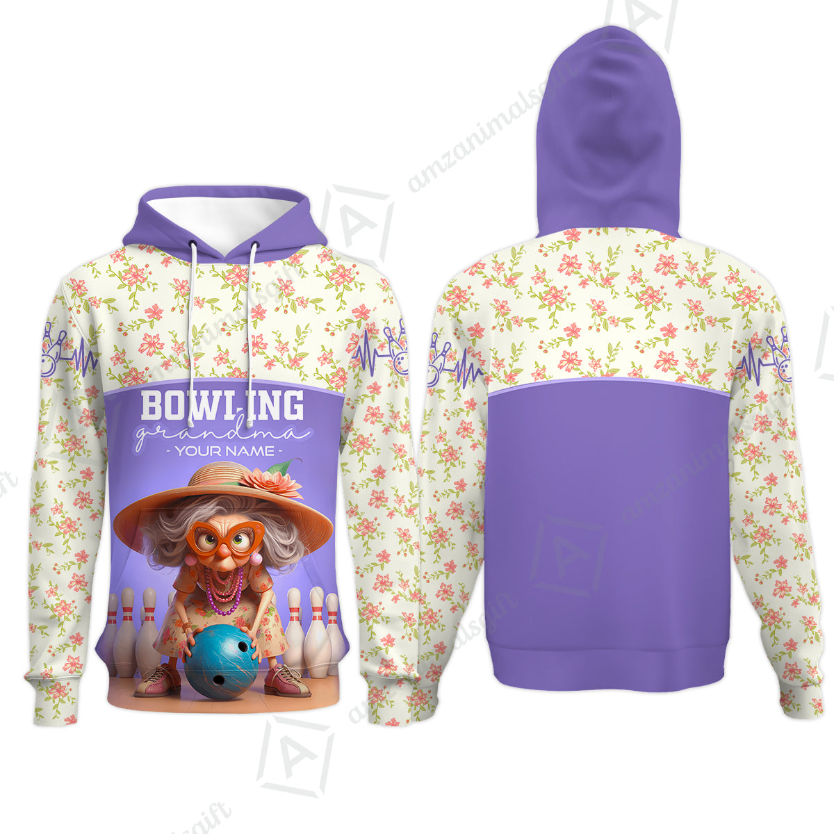 Customized Bowling Grandma Hoodie, Bowling Grandma Purple Style Personalized Name Polo Shirt For Grandmother