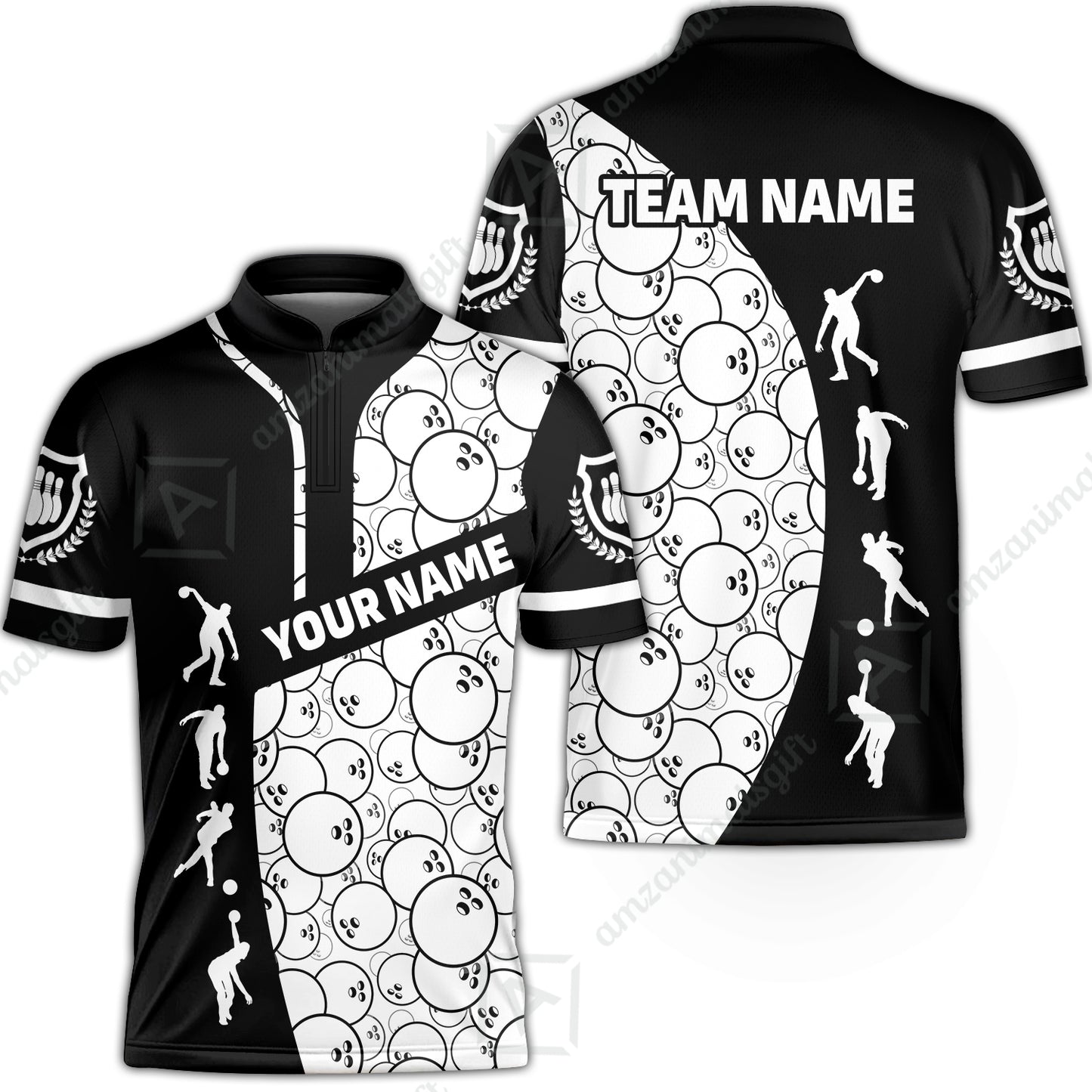Custom Bowling Team Jerseys Polo Shirts, Bowling Pattern uniforms Ball & Pins Personalized Bowling Name And Team Name