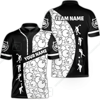 Custom Bowling Team Jerseys Polo Shirts, Bowling Pattern uniforms Ball & Pins Personalized Bowling Name And Team Name