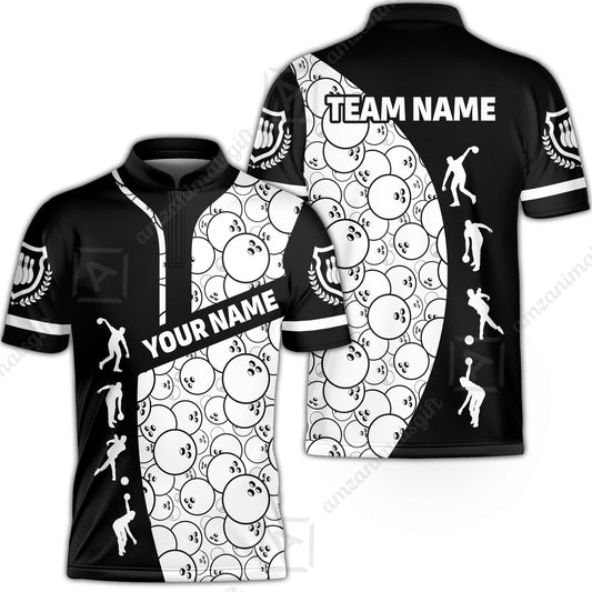 Custom Bowling Team Jerseys Polo Shirts, Bowling Pattern uniforms Ball & Pins Personalized Bowling Name And Team Name