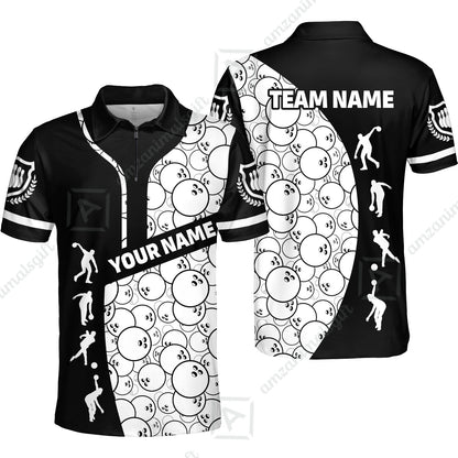 Custom Bowling Team Jerseys Polo Shirts, Bowling Pattern uniforms Ball & Pins Personalized Bowling Name And Team Name