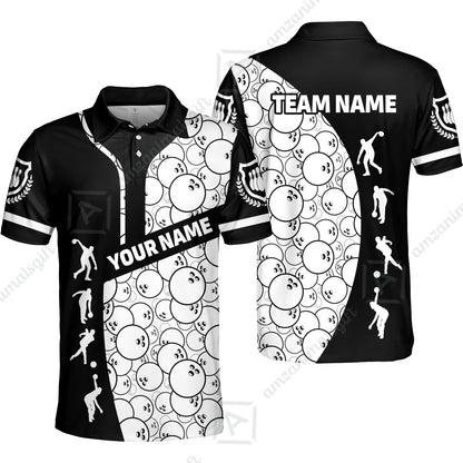 Custom Bowling Team Jerseys Polo Shirts, Bowling Pattern uniforms Ball & Pins Personalized Bowling Name And Team Name