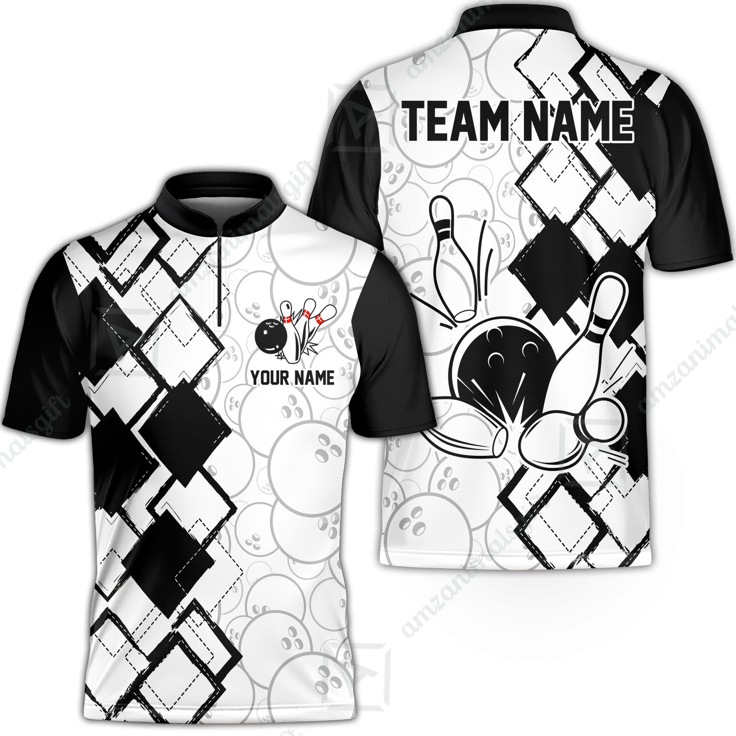 Custom Bowling Team Jersey League Bowling Unisex Polo Shirts, Bowling uniforms Ball & Pins Personalized Bowling Name And Team Name