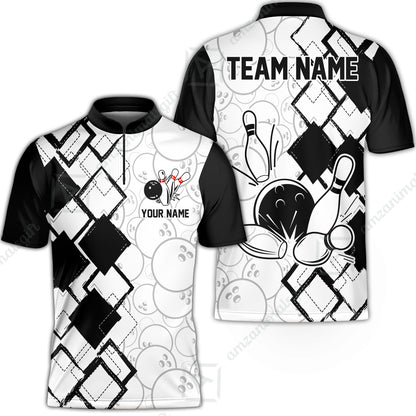 Custom Bowling Team Jersey League Bowling Unisex Polo Shirts, Bowling uniforms Ball & Pins Personalized Bowling Name And Team Name