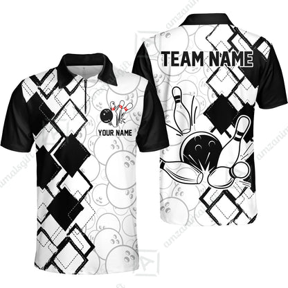 Custom Bowling Team Jersey League Bowling Unisex Polo Shirts, Bowling uniforms Ball & Pins Personalized Bowling Name And Team Name