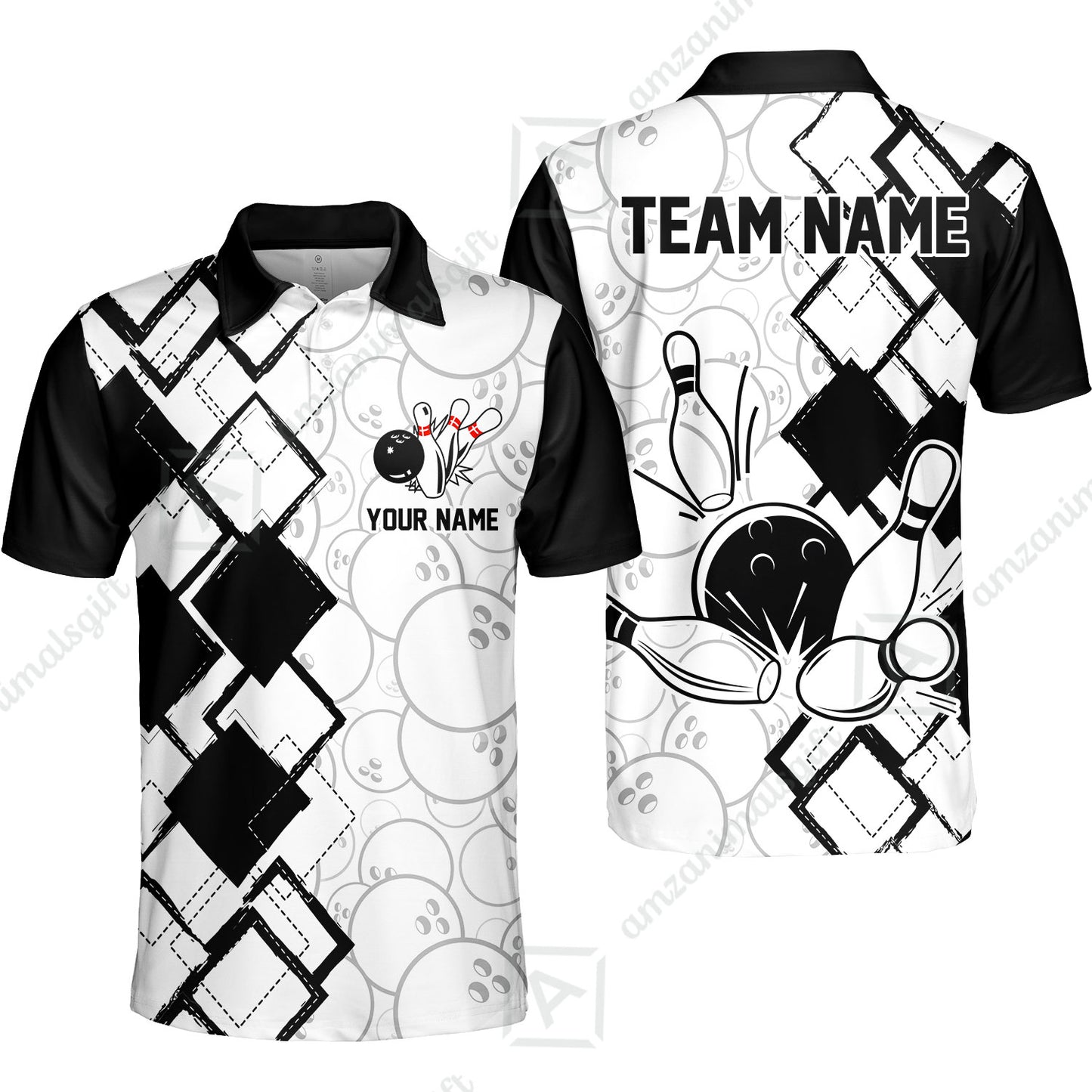 Custom Bowling Team Jersey League Bowling Unisex Polo Shirts, Bowling uniforms Ball & Pins Personalized Bowling Name And Team Name