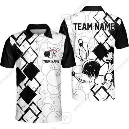 Custom Bowling Team Jersey League Bowling Unisex Polo Shirts, Bowling uniforms Ball & Pins Personalized Bowling Name And Team Name