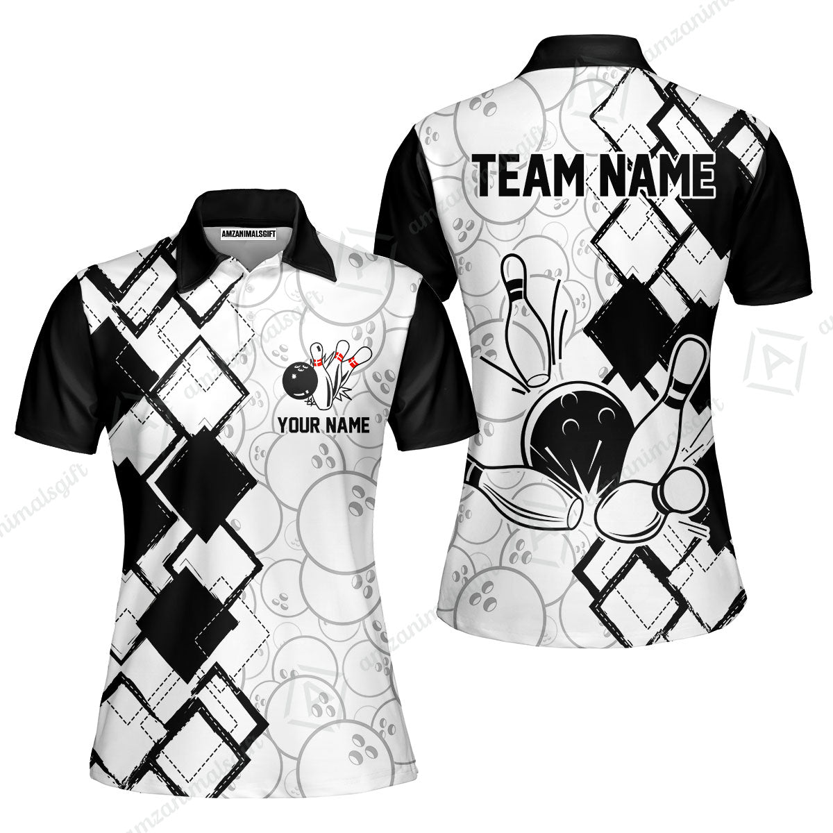 Custom Bowling Team Jersey League Bowling Unisex Polo Shirts, Bowling uniforms Ball & Pins Personalized Bowling Name And Team Name